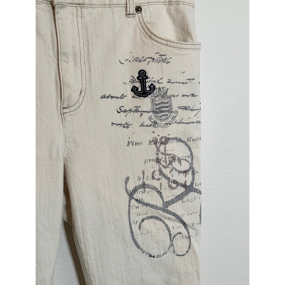 Lauren Ralph Lauren Jeans Co Nautical Print Straight Leg Jeans Size 10 Ivory - Picture 7 of 11